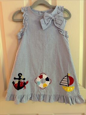 Good Lad Blue and White Striped Dress with Nautical Appliqués